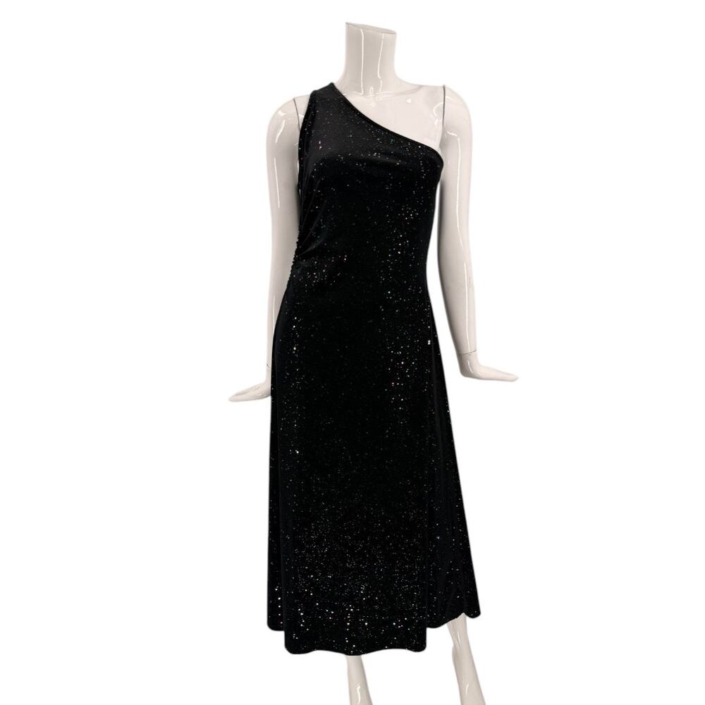 Moda Embellished Sequin One-Shoulder Midi Dress Black Women's Size Medium